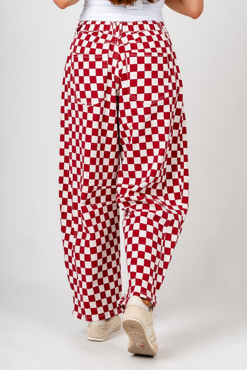 Checkered barrel jeans crimson