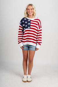 American flag sweater red/white/navy - Fun Sweater - Unique American Summer Ideas at Lush Fashion Lounge Boutique in Oklahoma