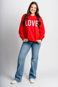 LOVE patch sweatshirt red - Trendy Valentine's T-Shirts at Lush Fashion Lounge Boutique in Oklahoma City