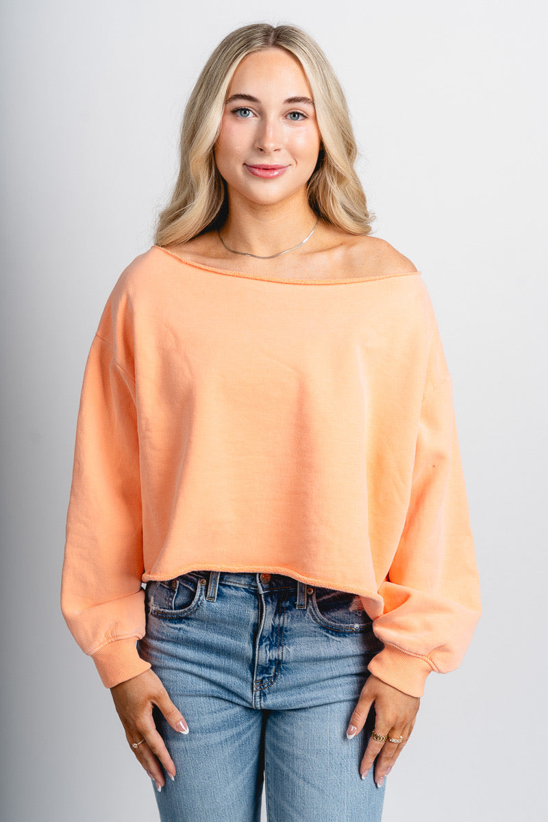 Off shoulder sweatshirt light orange