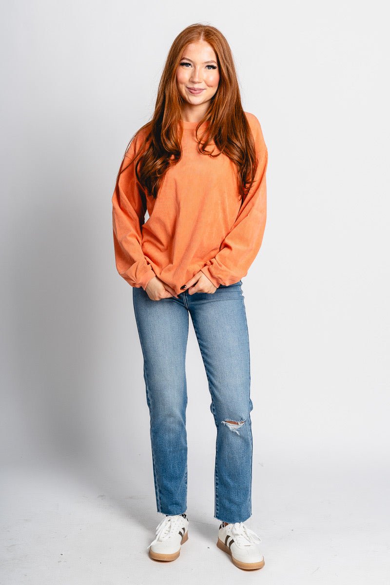 Corded sweatshirt orange - Trendy OKC Thunder T-Shirts at Lush Fashion Lounge Boutique in Oklahoma City