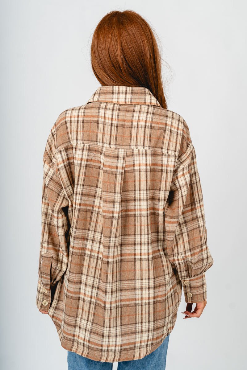 Button up plaid top beige