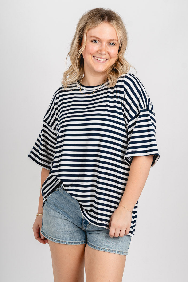 Striped short sleeve tee navy/white