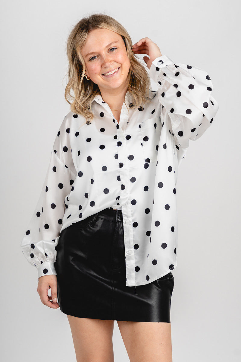 Polka dot button down blouse off white
