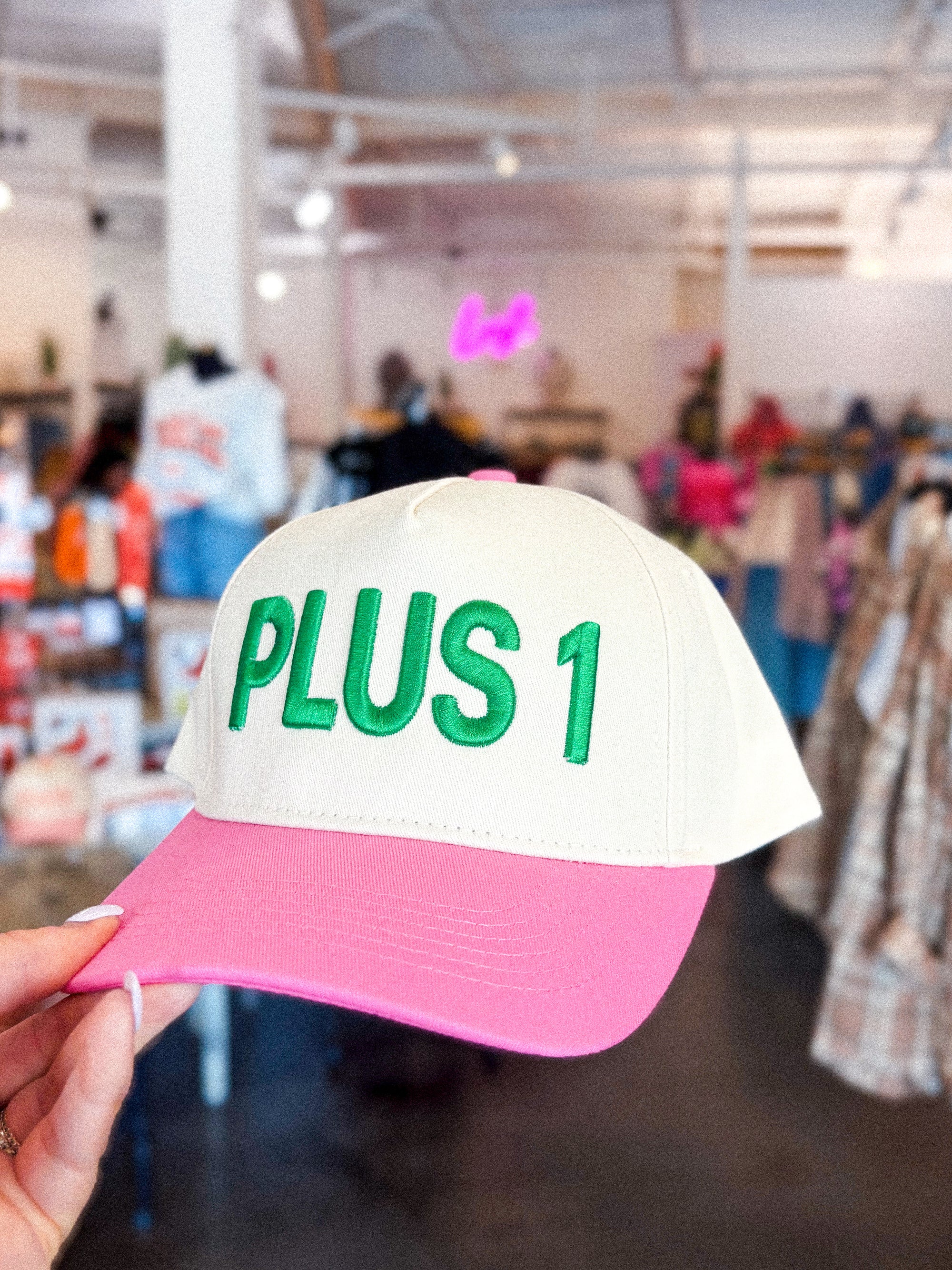 Plus 1 ladies golf hat pink/cream/green