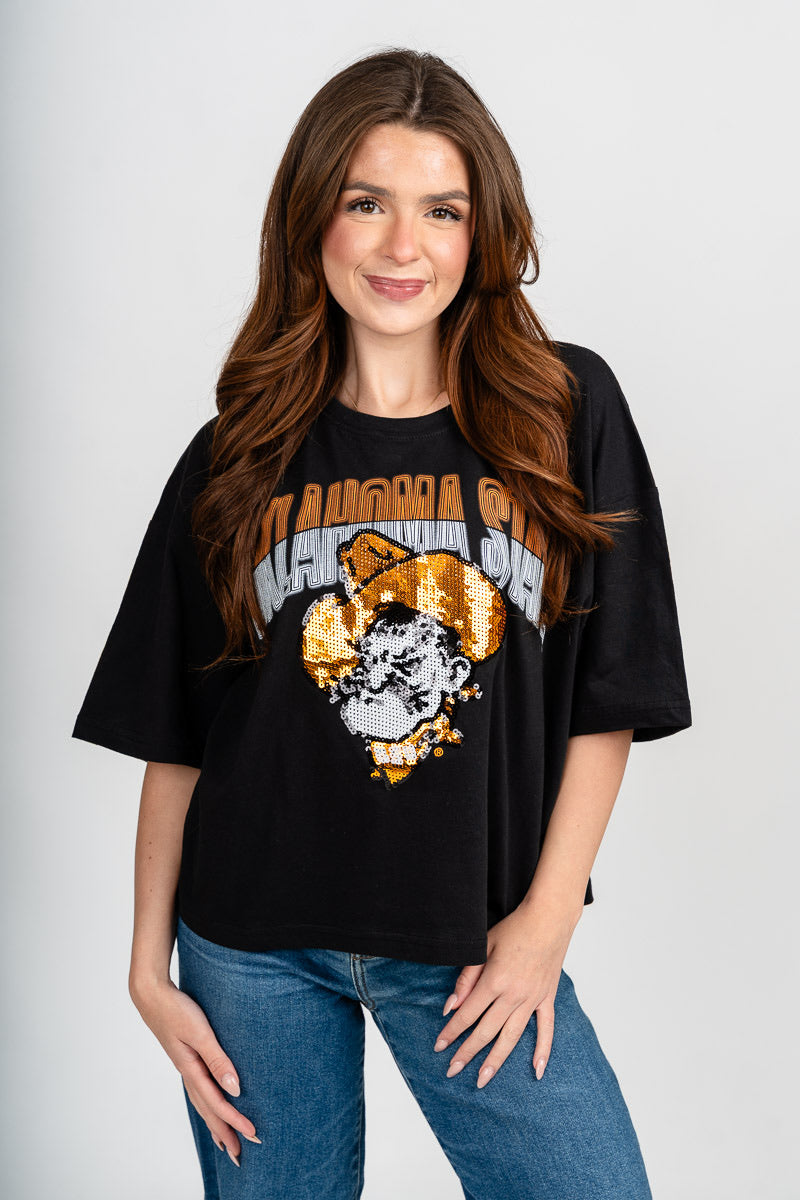 OSU OSU Cowboys starlight sequins tee black T-shirt | Lush Fashion Lounge Trendy Oklahoma State Cowboys Apparel & Cute Gameday T-Shirts