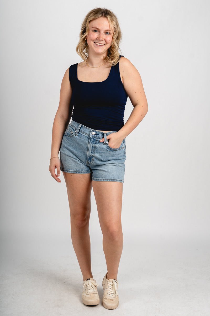Square neck tank top navy - Trendy tank top - Fashion Tank Tops at Lush Fashion Lounge Boutique in Oklahoma City