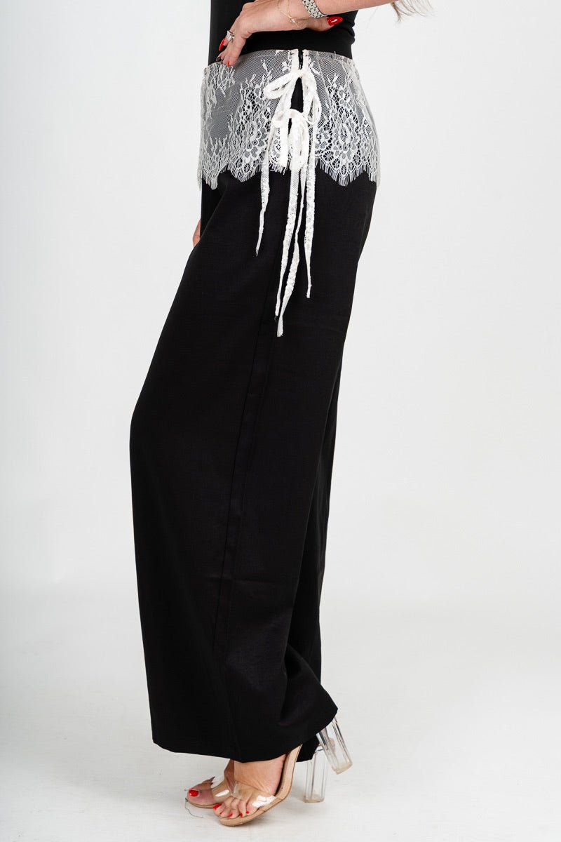 Lace overlay pants black
