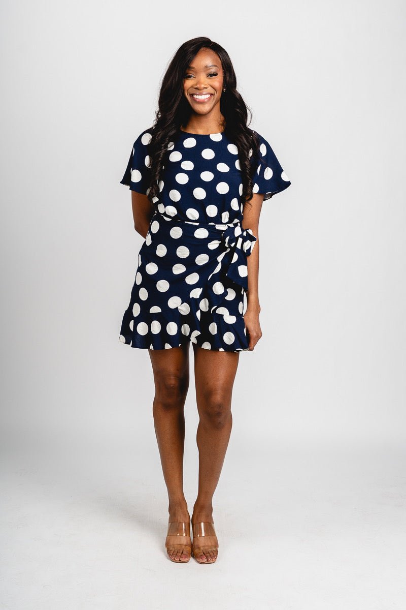 Polka dot wrap mini dress Navy/white Navy/white / Small