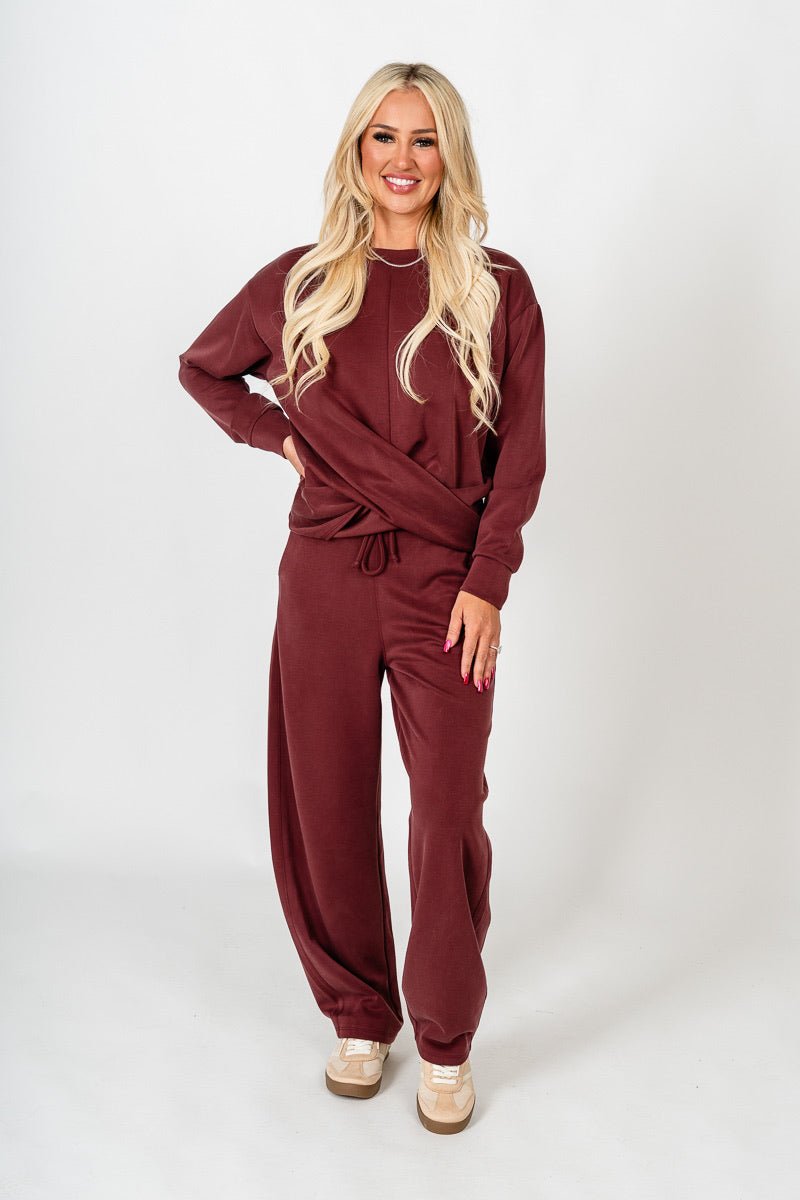 Techno twist long sleeve top maroon