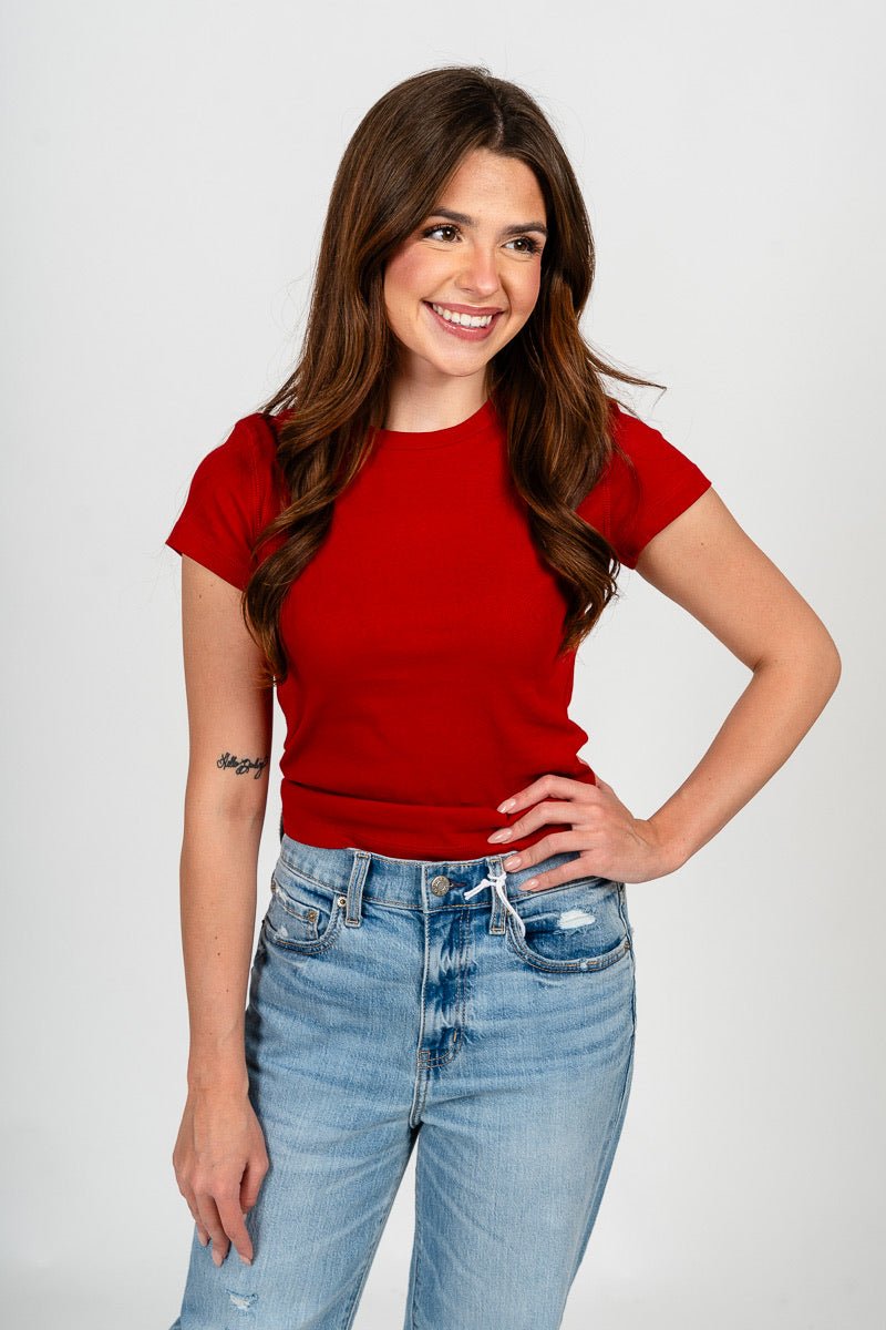 Fitted baby tee deep red