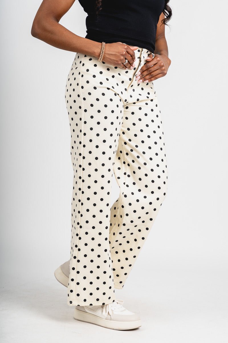 Polka dot jeans beige | Lush Fashion Lounge: boutique women's jeans, fashion jeans for women, affordable fashion jeans, cute boutique jeans