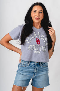 OU OU athletic 1890 crop t-shirt heather grey T-shirt | Lush Fashion Lounge Trendy Oklahoma University Sooners Apparel & Cute Gameday T-Shirts