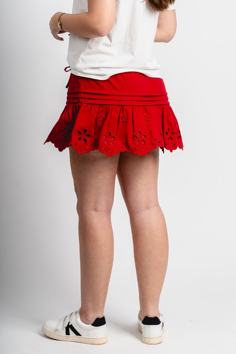 Eyelet flare mini skirt red - Cute Valentine's Day Outfits at Lush Fashion Lounge Boutique in Oklahoma City
