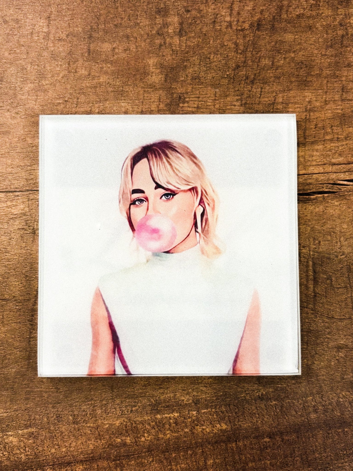 Art Wow pop culture glass coaster sabrina gum - Trendy Gifts at Lush Fashion Lounge Boutique in Oklahoma City