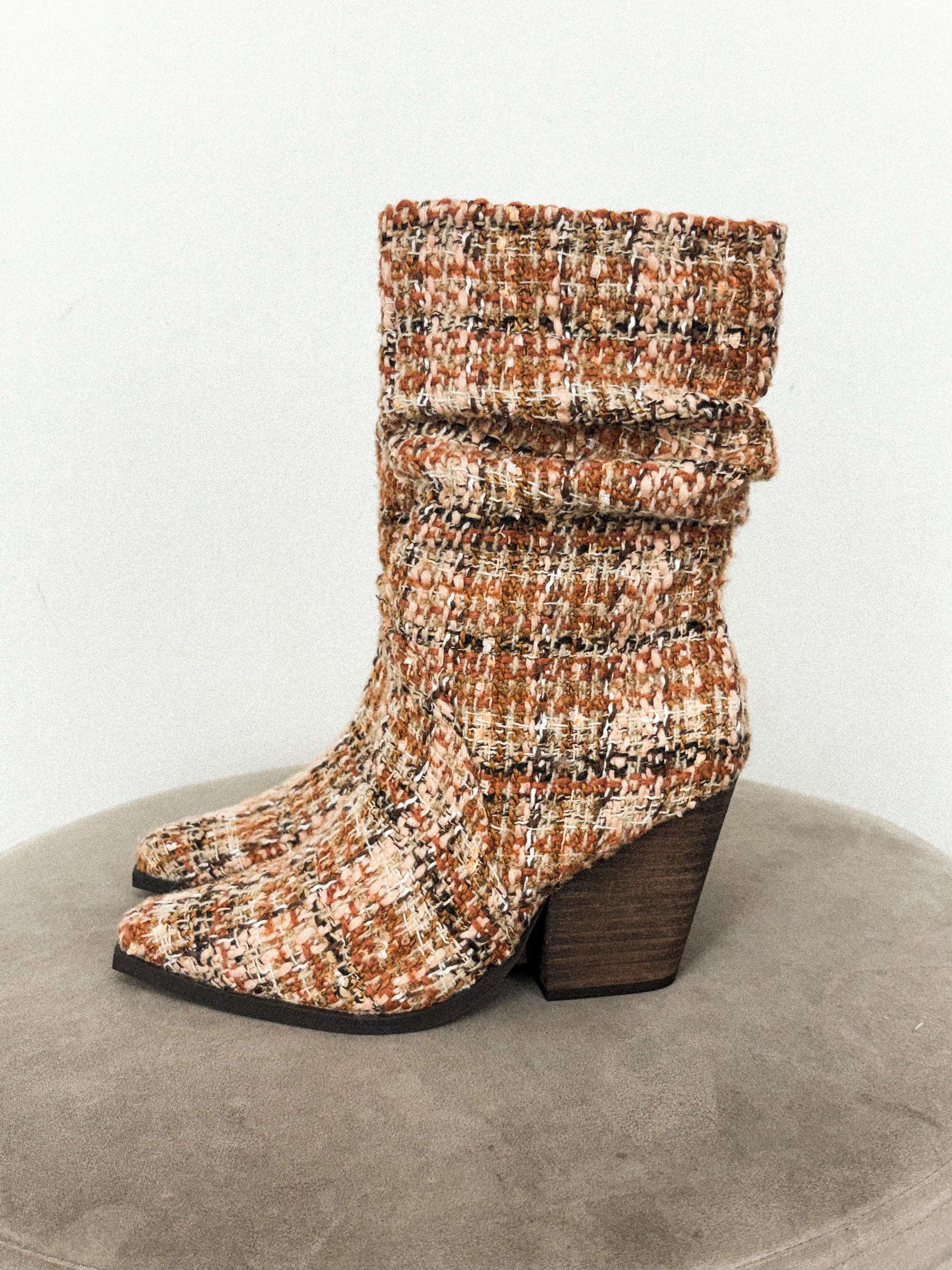 Letty tweed slouch bootie chai
