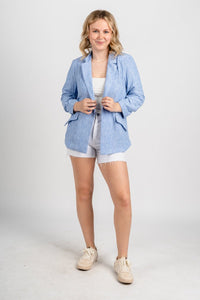 Chambray blazer light blue – Fashionable Jackets | Trendy Blazers at Lush Fashion Lounge Boutique in Oklahoma City