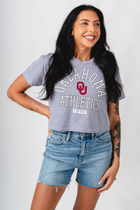 OU OU athletic 1890 crop t-shirt heather grey T-shirt | Lush Fashion Lounge Trendy Oklahoma University Sooners Apparel & Cute Gameday T-Shirts