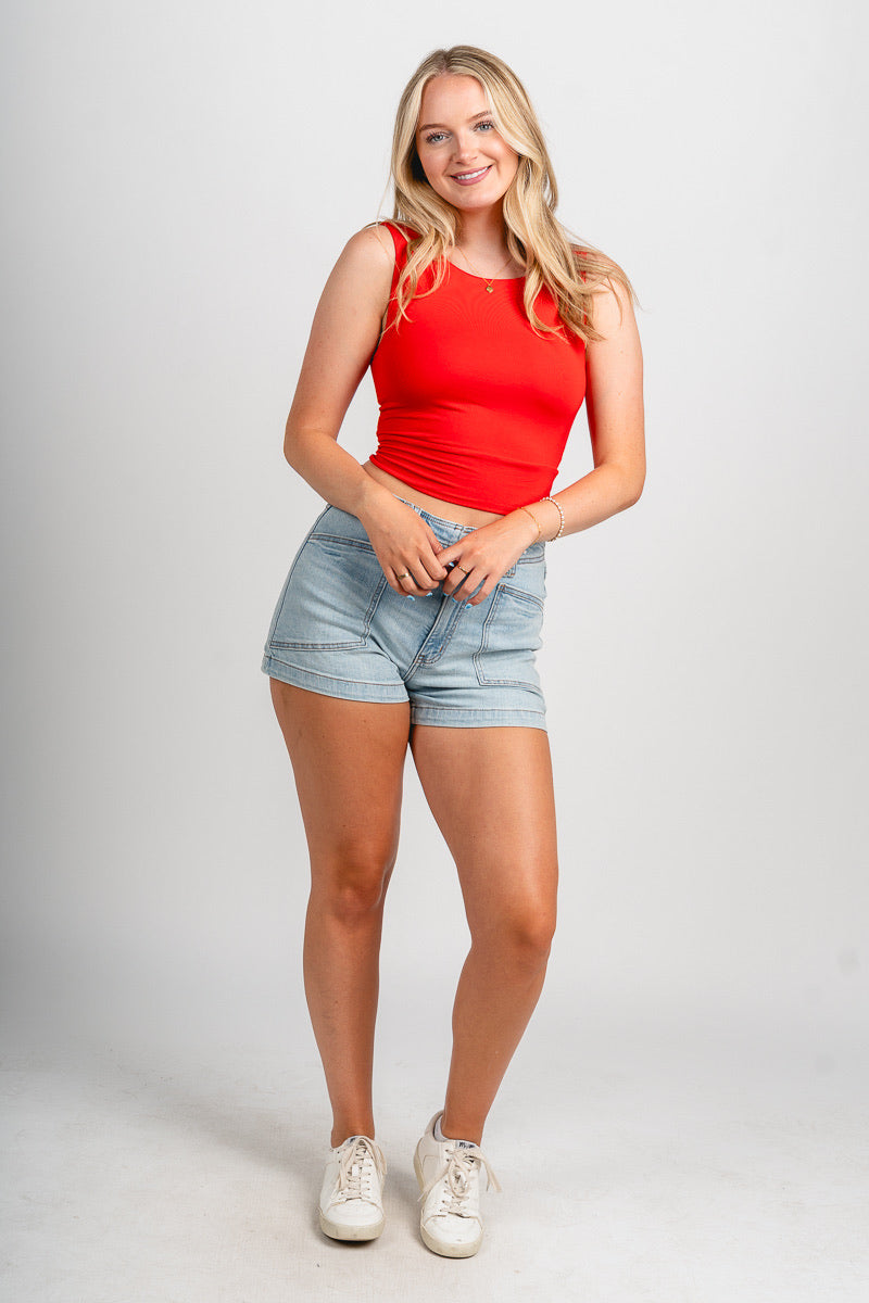 High neck crop top red