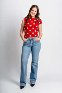 Asymmetrical polka dot sleeveless sweater red/pink - Trendy Valentine's T-Shirts at Lush Fashion Lounge Boutique in Oklahoma City