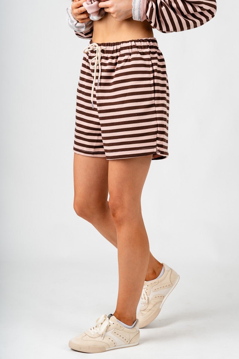 Striped drawstring shorts pink/brown