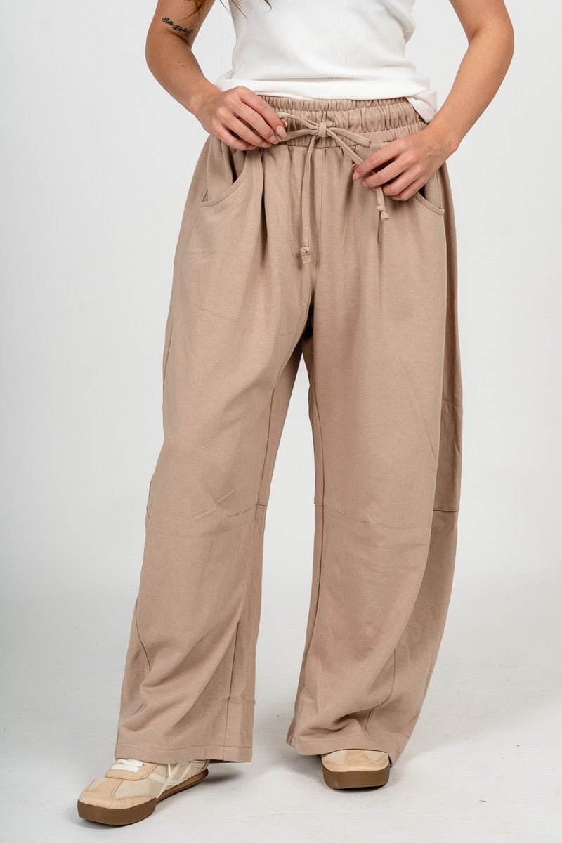 Barrel leg sweatpants taupe - Trendy sweatpants - Cute Loungewear Collection at Lush Fashion Lounge Boutique in Oklahoma City