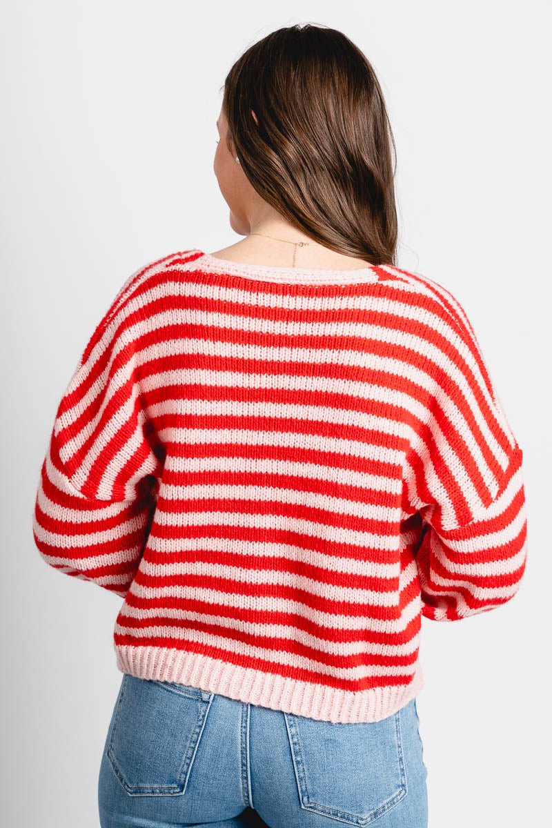 Striped sweater cardigan red/pink