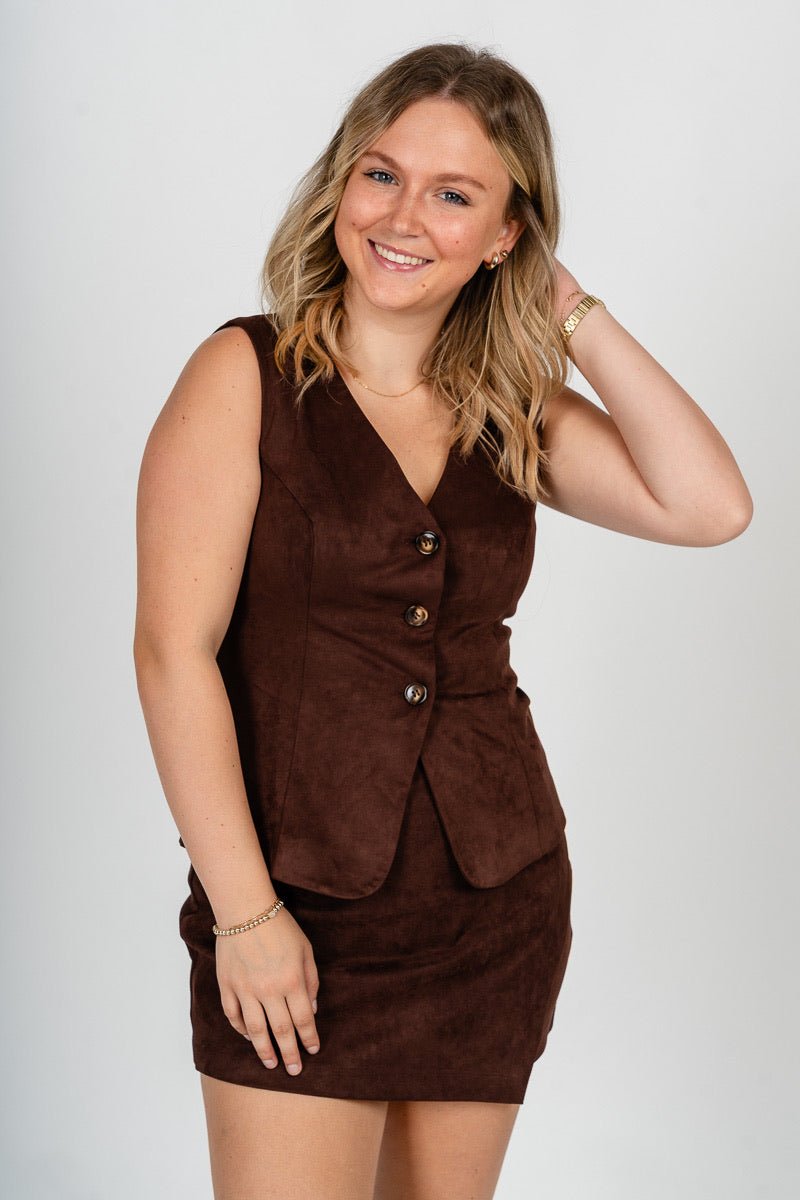 Suede vest dark brown