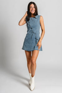 Bow detail denim dress blue Stylish dress - Womens Fashion Dresses at Lush Fashion Lounge Boutique in Oklahoma City