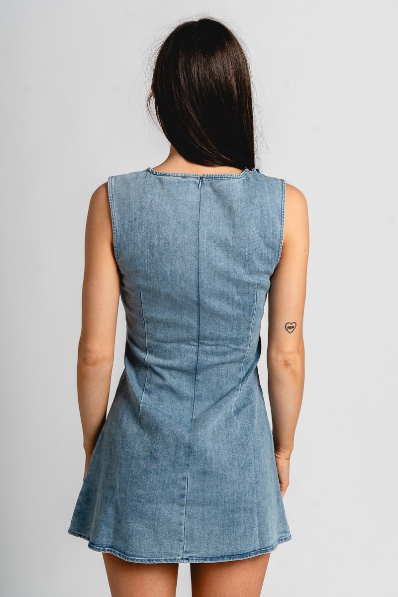 Bow detail denim dress blue