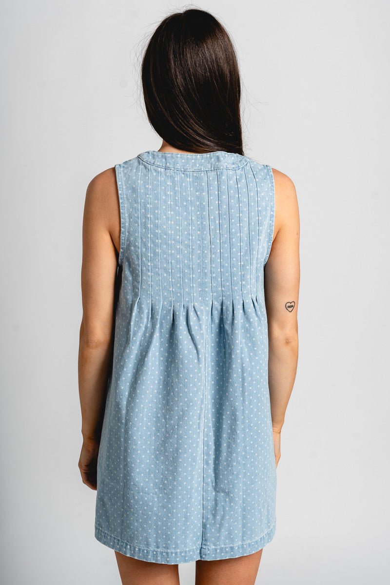 Pleated denim mini dress light blue - Stylish dress - Cute Easter Clothing Line at Lush Fashion Lounge Boutique in Oklahoma
