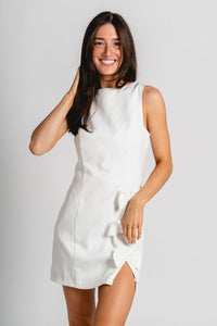 Bow detail mini dress off white - Affordable dress - Boutique Dresses at Lush Fashion Lounge Boutique in Oklahoma City