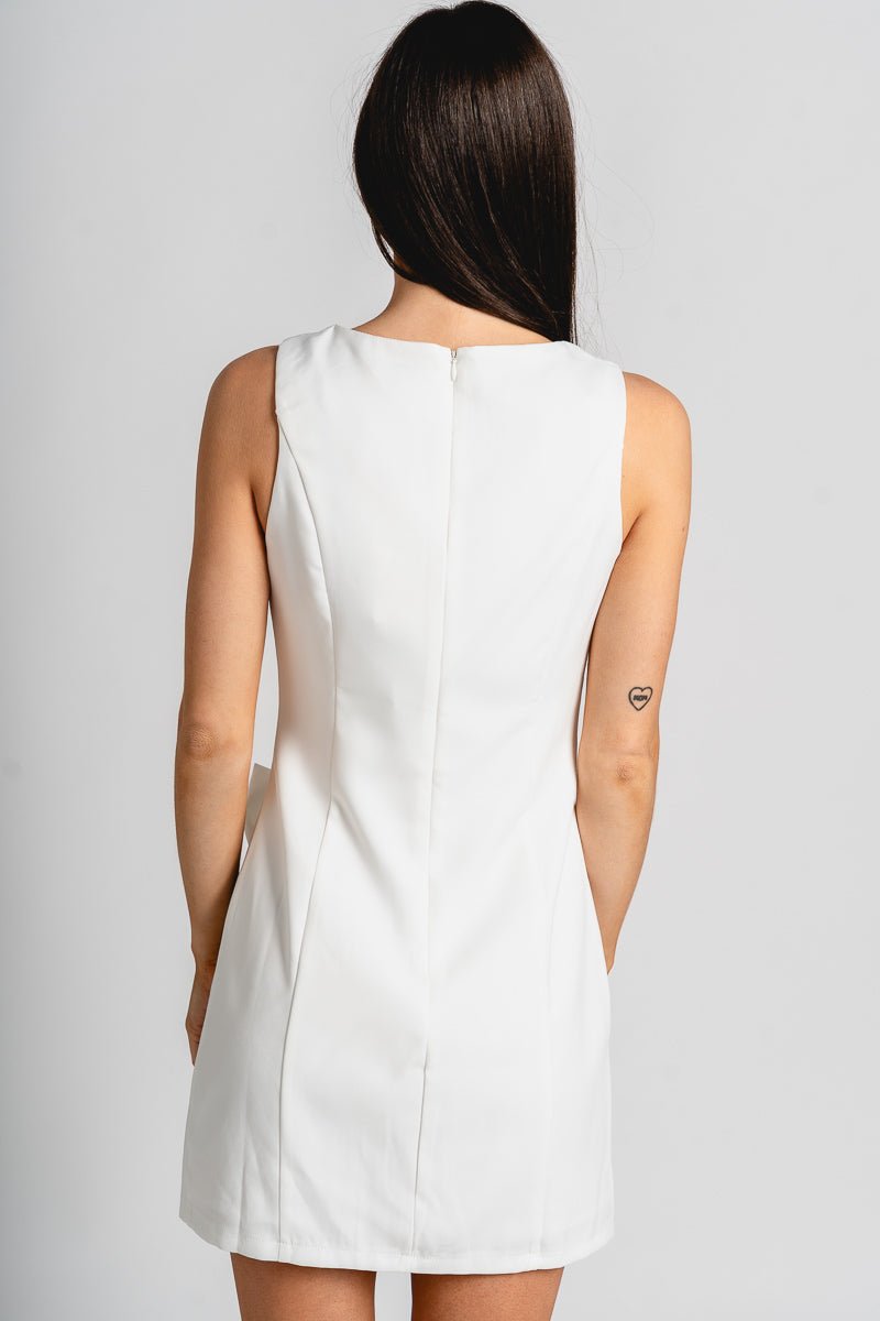 Bow detail mini dress off white - Fun dress - Stylish Bridal Graphic Tees at Lush Fashion Lounge Boutique in OKC