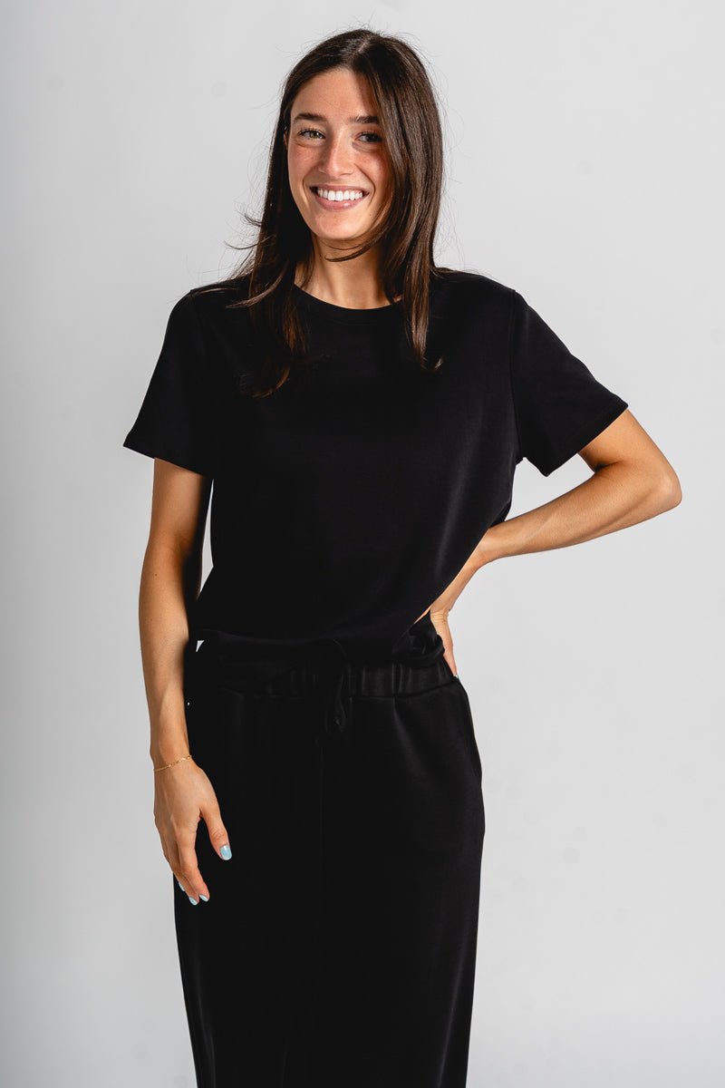 Techno crew neck tee black - Cute top - Fun Cozy Basics at Lush Fashion Lounge Boutique in Oklahoma City