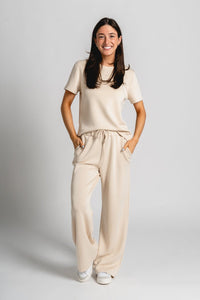 Techno crew neck tee oat - Stylish top - Trendy Lounge Sets at Lush Fashion Lounge Boutique in Oklahoma City