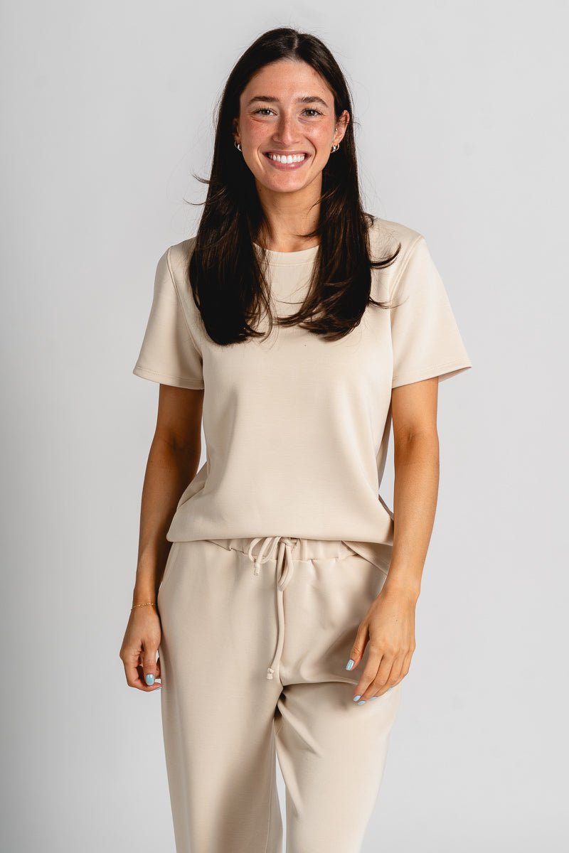 Techno crew neck tee oat - Cute top - Fun Cozy Basics at Lush Fashion Lounge Boutique in Oklahoma City