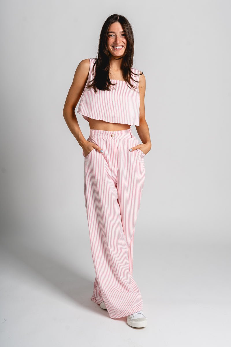 Striped crop tank top pink - Affordable tank - Unique Easter Style at Lush Fashion Lounge Boutique in Oklahoma