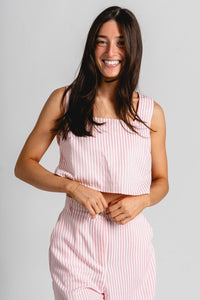 Striped crop tank top pink - Trendy tank - Fun Easter Looks at Lush Fashion Lounge Boutique in Oklahoma
