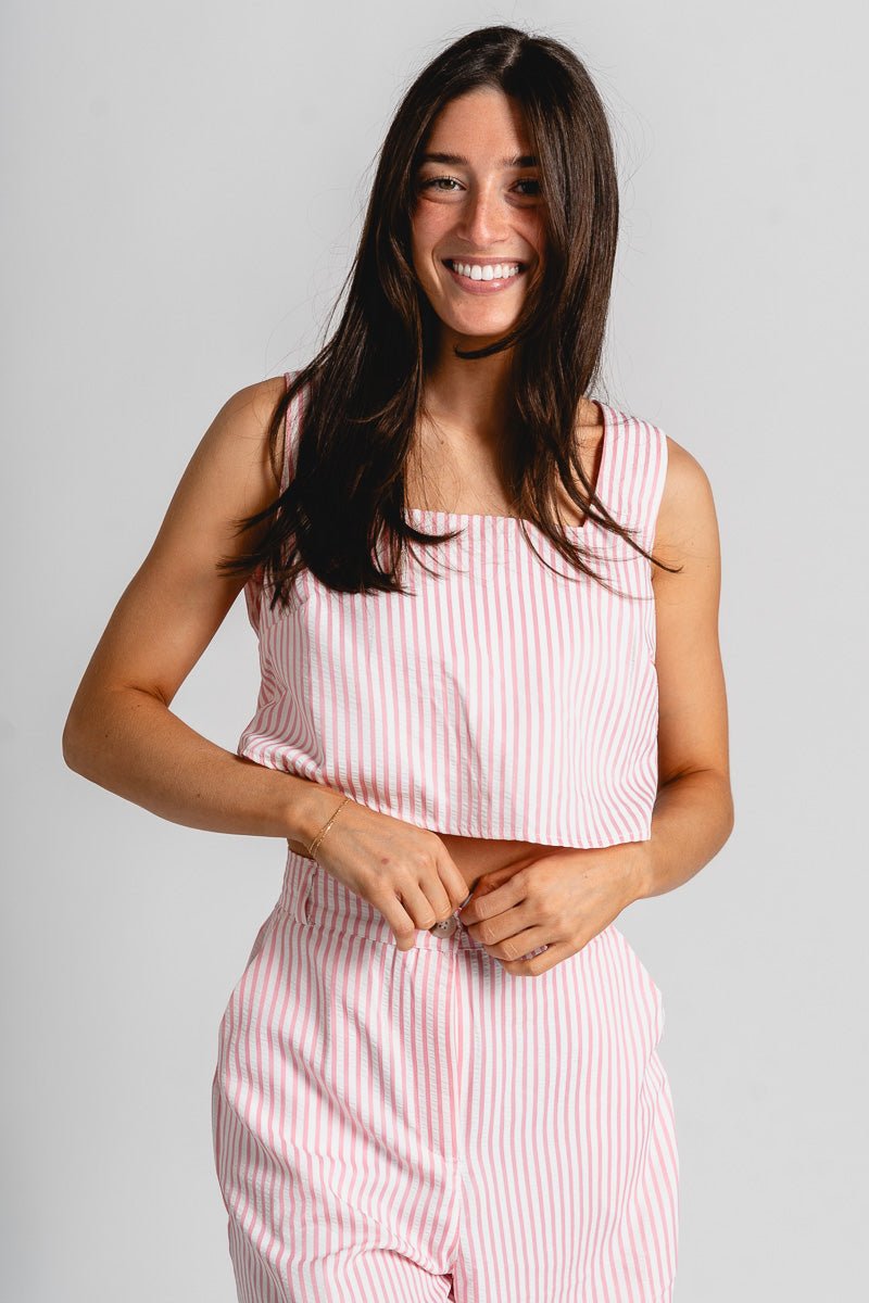Striped crop tank top pink - Trendy tank - Fun Easter Looks at Lush Fashion Lounge Boutique in Oklahoma