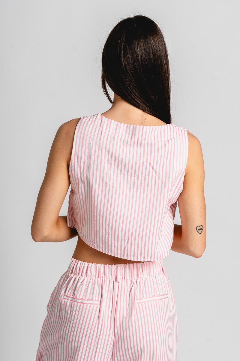 Striped crop tank top pink - Stylish tank - Cute Easter Clothing Line at Lush Fashion Lounge Boutique in Oklahoma