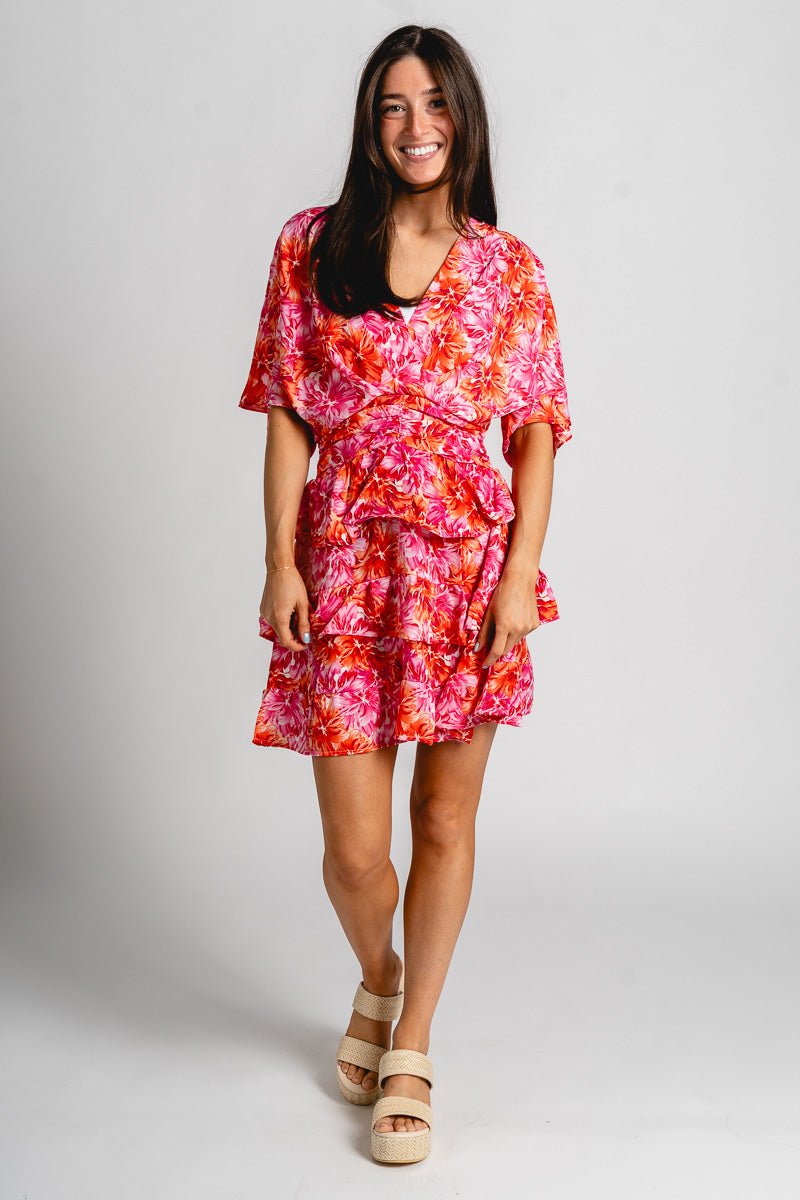 Floral flare dress pink - Fun dress - Unique Getaway Gear at Lush Fashion Lounge Boutique in Oklahoma
