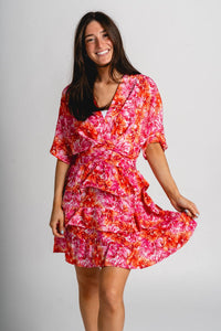 Floral flare dress pink - Affordable dress - Boutique Dresses at Lush Fashion Lounge Boutique in Oklahoma City