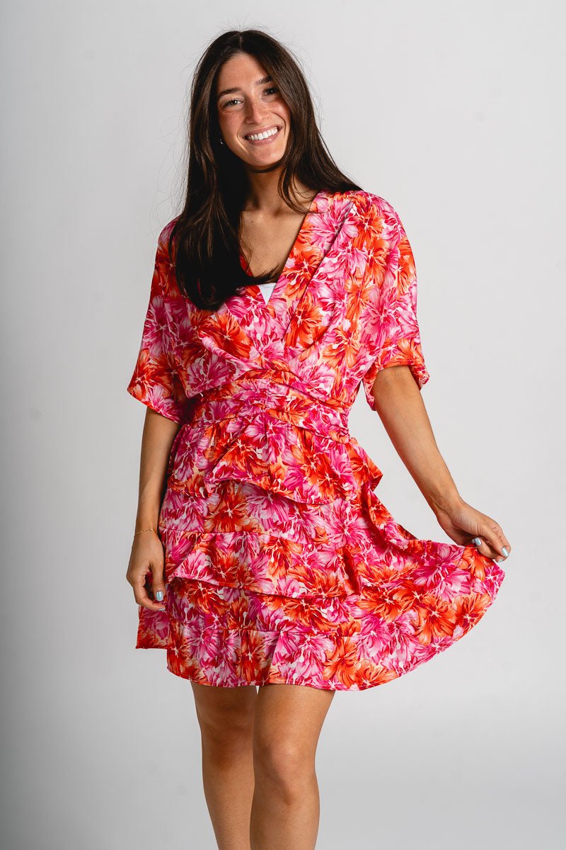 Floral flare dress pink - Affordable dress - Boutique Dresses at Lush Fashion Lounge Boutique in Oklahoma City