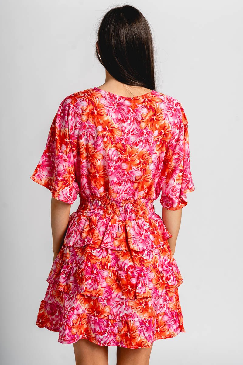 Floral flare dress pink - Adorable dress - Stylish Vacation T-Shirts at Lush Fashion Lounge Boutique in Oklahoma City