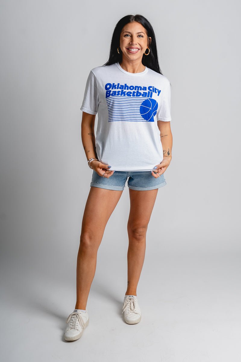 OKC basketball horizontal ball t-shirt white - Oklahoma City inspired graphic t-shirts at Lush Fashion Lounge Boutique in Oklahoma City