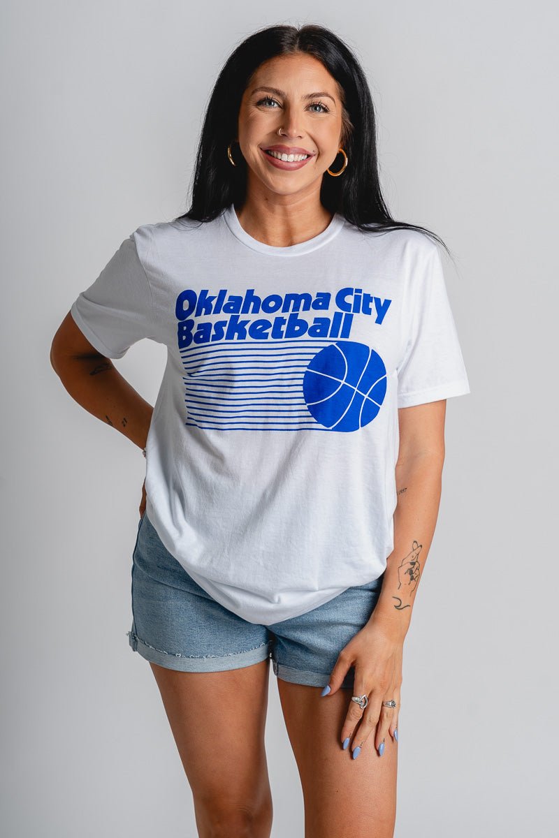 OKC basketball horizontal ball t-shirt white - Trendy OKC Apparel at Lush Fashion Lounge Boutique in Oklahoma City