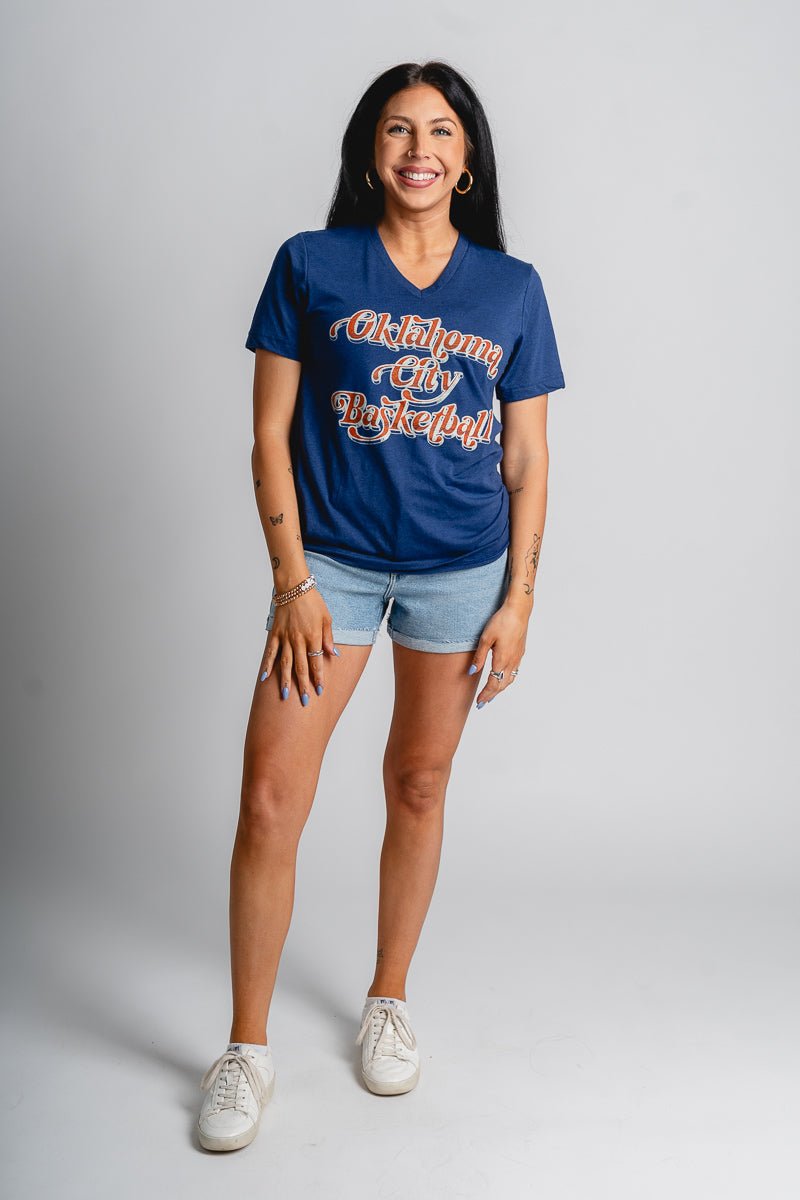 OKC basketball script t-shirt navy - Oklahoma City inspired graphic t-shirts at Lush Fashion Lounge Boutique in Oklahoma City