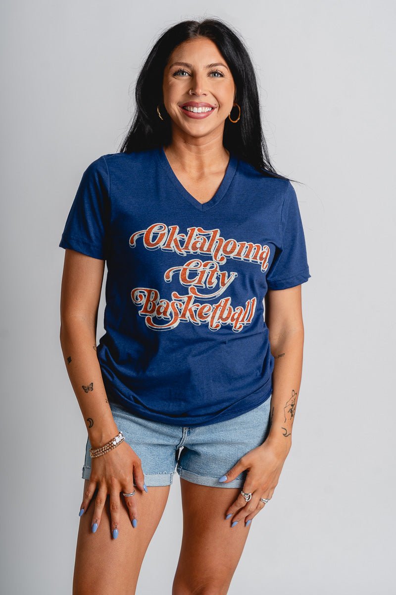 OKC basketball script t-shirt navy - Trendy OKC Apparel at Lush Fashion Lounge Boutique in Oklahoma City