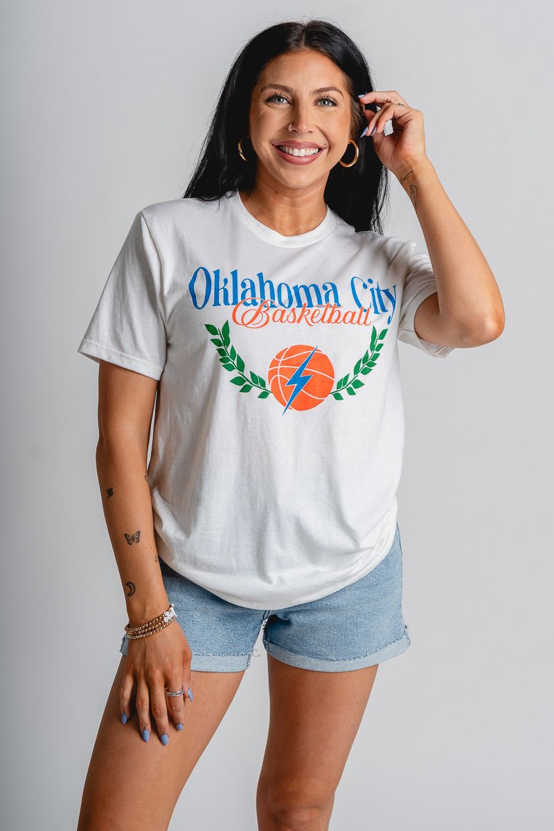 OKC basketball crest t-shirt white - Trendy OKC Apparel at Lush Fashion Lounge Boutique in Oklahoma City