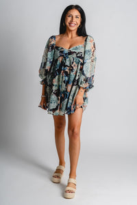Floral babydoll dress midnight - Affordable dress - Unique Easter Style at Lush Fashion Lounge Boutique in Oklahoma